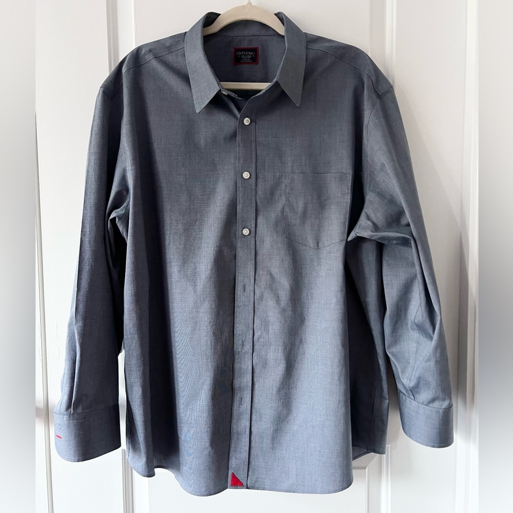 UNTUCKit Wrinkle Free Cotton Regular Fit Navy Button Down Long Sleeve Shirt XXL - Picture 1 of 5